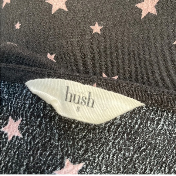 Hush Star Print Susannah Dress Size 8 Black Pink Star 3/4 Sleeve Button Viscose - Picture 12 of 13